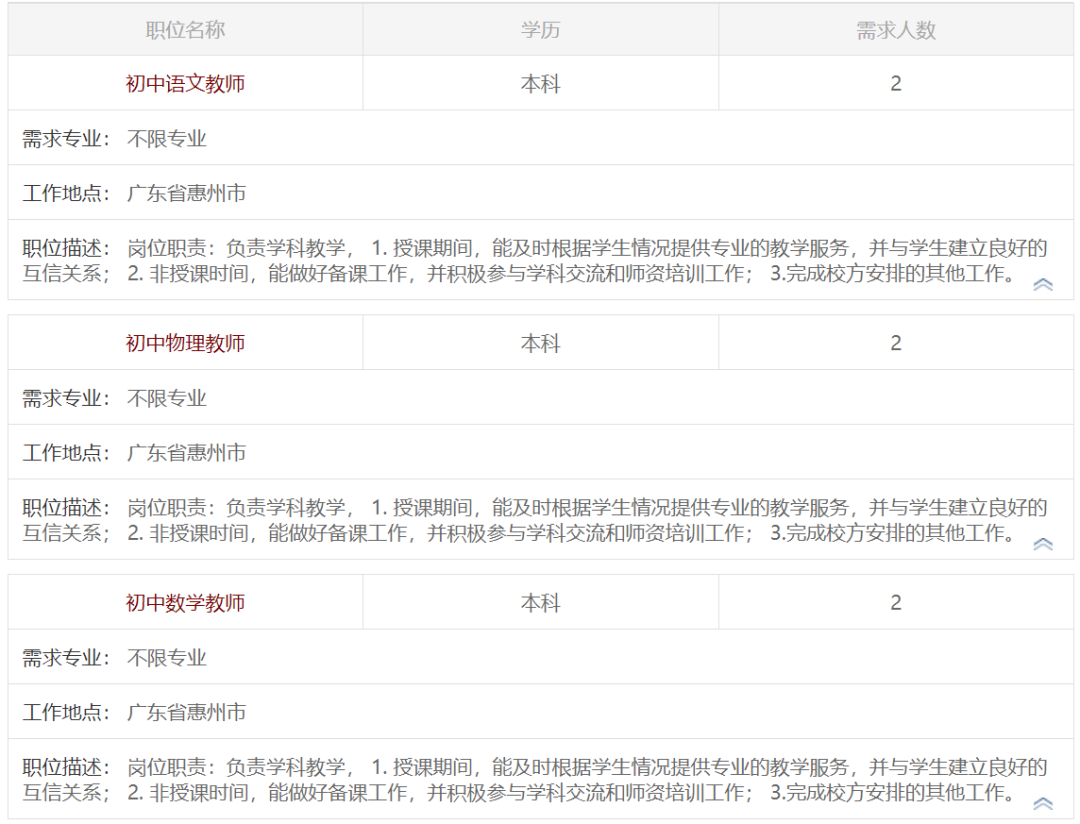 惠州招聘教师公告_惠州教育局教师招聘_惠州招聘局教育教师岗位表