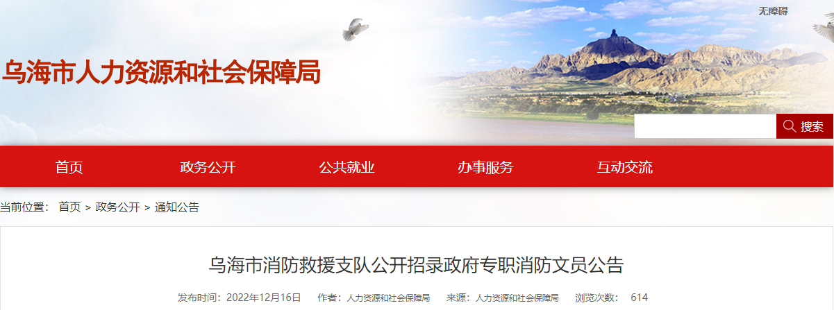 2022 年内蒙古乌海市消防救援支队招录 16 名政府专职消防文员