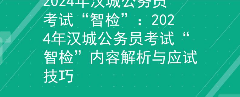 2024年汉城公务员考试“智检”：2024年汉城公务员考试“智检”内容解析与应试技巧