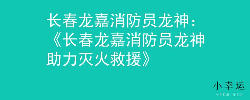长春龙嘉消防员龙神：《长春龙嘉消防员龙神助力灭火救援》
