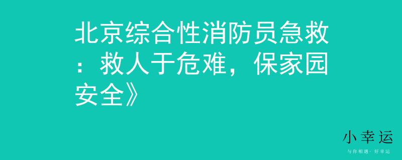 北京综合性消防员急救：救人于危难，保家园安全》