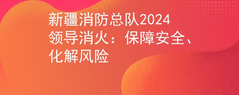 新疆消防总队2024领导消火：保障安全、化解风险